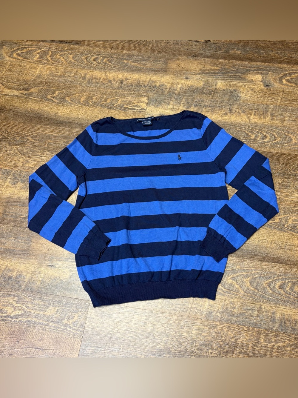 Ralph Lauren Sport Blue Striped Sweater Pullover Pima Womens XL Knit Pony Preppy